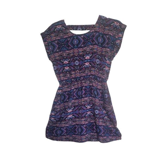 Pink Republic Women's Tribal Printed Cap Sleeve Midi Dress Blue Pink Large - Picture 1 of 7